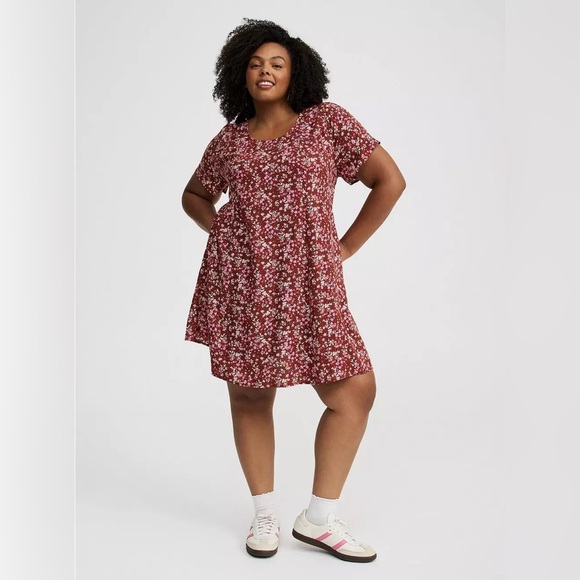 Old Navy Burgundy Floral V-Neck swing Dress - Picture 1 of 6